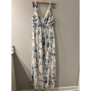 Birdy Grey Dress‎ Womens Small Blue White Chiffon Rococo Floral Maxi Cottagecore